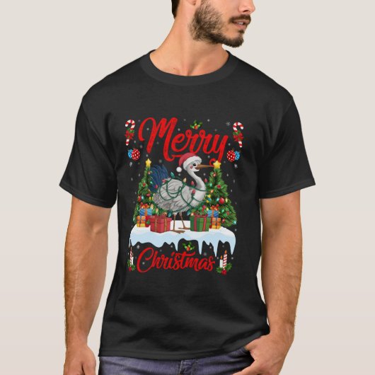 Crane Bird Xmas Tree Lighting Weihnachtsmannmütze  T-Shirt (Vorderseite)