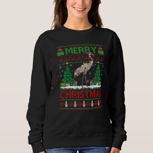 Crane Bird Xmas Tree Ugly Santa Crane Christmas Sweatshirt (Vorderseite)