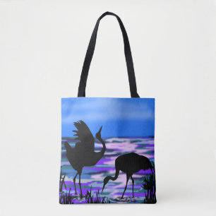 Crane Birds Tote Bag Sunset Lake Tasche