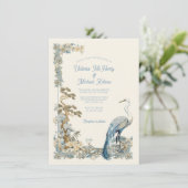 Crane Blumenstrauß Asia Bayou Nature Wedding Einladung (Stehend Vorderseite)