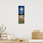 Crane Couple Watching Moon Poster Navy Stars Night (Küche)