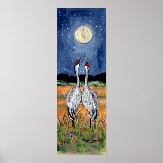 Crane Couple Watching Moon Poster Navy Stars Night (Vorne)