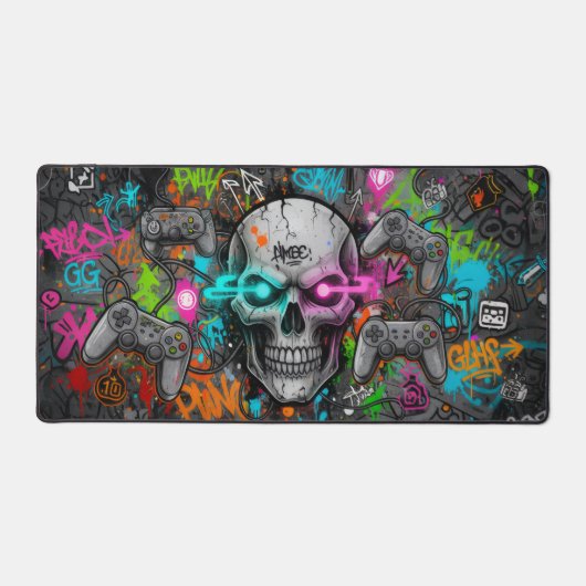 Crâne Cyber-Graffiti et Manettes Néon (tapis souri Schreibtischunterlage (Vorderseite)