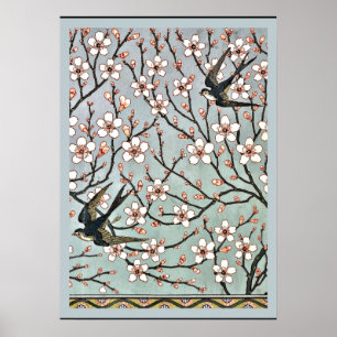 Crane - Mandelblüten und Schwalben Poster