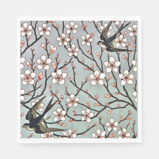 Crane - Mandelblüten und Schwalben Serviette (Vorderseite)