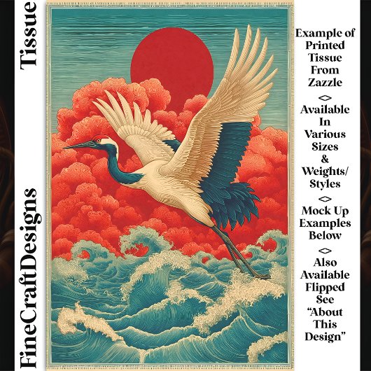 Crane Oove Waves unter Red Sun DQ9L Decoupage Seidenpapier