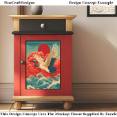 Crane Oove Waves unter Red Sun DQ9L Decoupage Seidenpapier