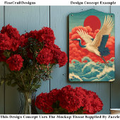 Crane Oove Waves unter Red Sun DQ9L Decoupage Seidenpapier