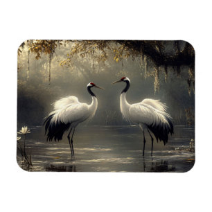 Crane Pair in einem Misty Marsh Flexible Magnet