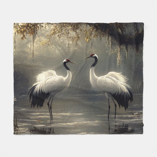 Crane Pair in einem Misty-Sumpf Fleecedecke (Vorderseite (Horizontal))