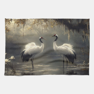 Crane Pair in einem Misty-Sumpf Geschirrtuch