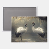 Crane Pair in einem Misty-Sumpf Magnet (Vorderseite/Rückseite)
