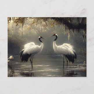 Crane Pair in einem Misty-Sumpf Postkarte
