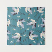 crane, pattern, illustration flying bird flower wandteppich (Vorderseite (Horizontal))