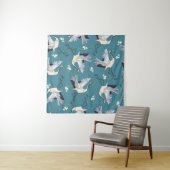 crane, pattern, illustration flying bird flower wandteppich (Beispiel)