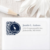 Crane Theme Navy Damask Rücksendeadressen-Aufklebe (Insitu)