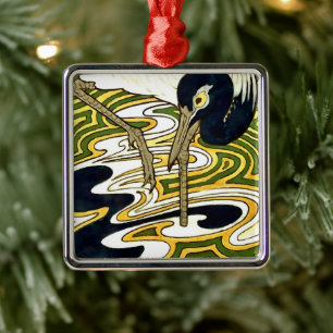 Crane Tile aus Kranich und Kolumbus aus dem 19. Ja Ornament Aus Metall