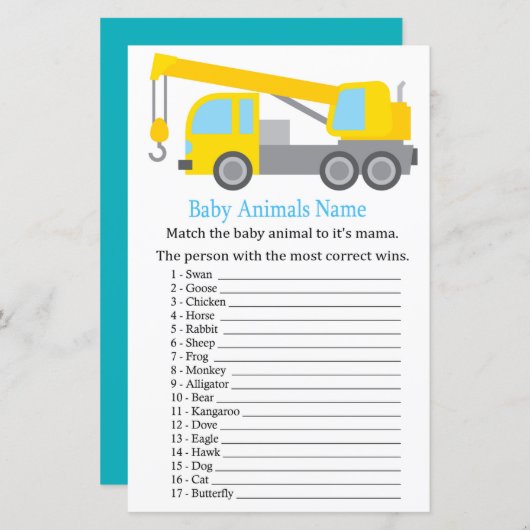 Crane Truck Baby Animes Name Game (Vorne/Hinten)