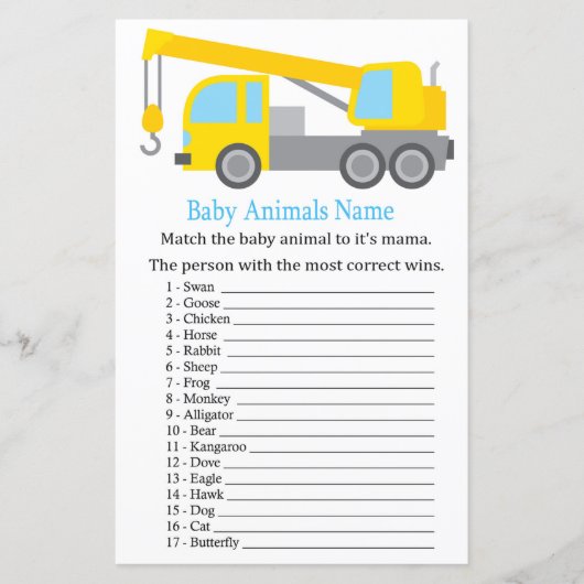 Crane Truck Baby Animes Name Game (Vorderseite)