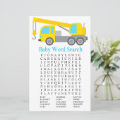 Crane Truck Baby Dusche Word Search Game (Stehend Vorderseite)