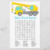 Crane Truck Baby Dusche Word Search Game (Vorderseite)