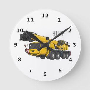 Crane truck cartoon illustration runde wanduhr