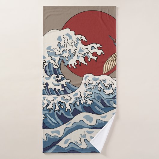 Crane und japanische Wave Illustration Traditionel Badehandtuch (Badehandtuch)