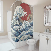 Crane und japanische Wave Illustration Traditionel Duschvorhang (Beispiel)