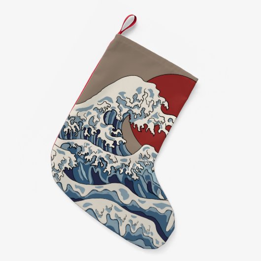 Crane und japanische Wave Illustration Traditionel Kleiner Weihnachtsstrumpf (Vorderansicht (hängend))