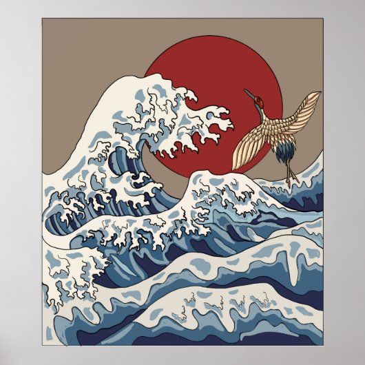 Crane und japanische Wave Illustration Traditionel Poster (Vorne)