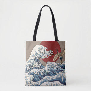 Crane und japanische Wave Illustration Traditionel Tasche