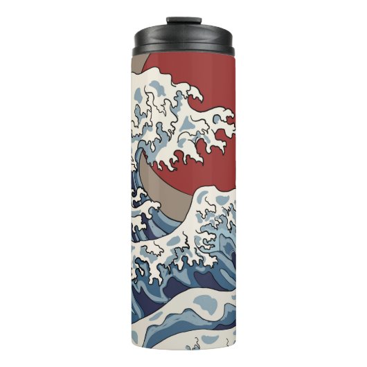 Crane und japanische Wave Illustration Traditionel Thermosbecher (Vorderseite)