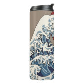 Crane und japanische Wave Illustration Traditionel Thermosbecher (Nach links gedreht)