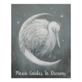 Crane-Vogel-Baby schläft auf dem Mond Poster