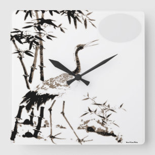 Crane Wall Clock Quadratische Wanduhr