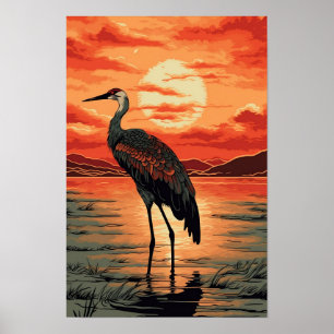 Crane Wall Poster, Art Illustration Poster