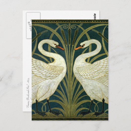 Cranes Art Nouveau Swans Postkarte (Vorne/Hinten)