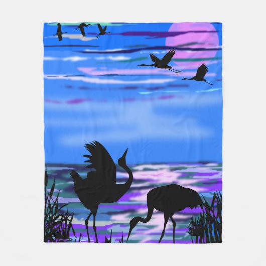 Cranes Bird Couple Blue Fleece Blanket Liebe (Vorderseite)