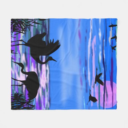 Cranes Bird Couple Blue Fleece Blanket Liebe (Vorderseite (Horizontal))