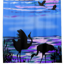 Cranes Bird Lake Sunset Liebe Dance Dusche Vorhang