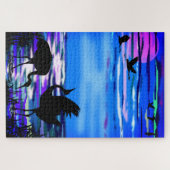 Cranes Bird Liebe Dance Puzzle - Lake Sunset (Horizontal)