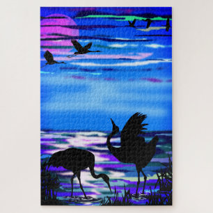 Cranes Bird Liebe Dance Puzzle - Lake Sunset