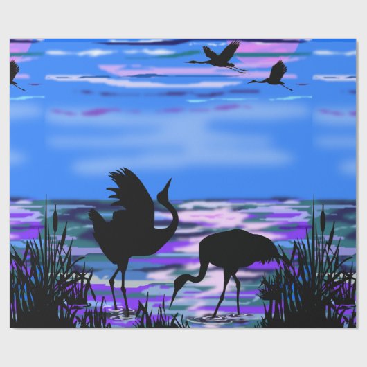 Cranes Bird Wrapping Paper Lake Sunset Geschenkpapier (Flach)