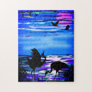 Cranes Liebe Dance - Romantic - Lake Sunset - Puzzle