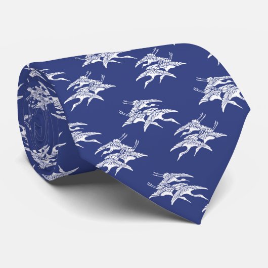 Cranes Pattern Blue Krawatte (Gerollt)