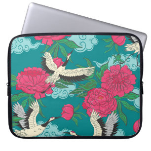Cranes Peonies: Vintage Blumengrafiken Laptopschutzhülle