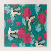 Cranes Peonies: Vintage Blumengrafiken Puzzle (Horizontal)