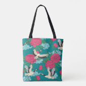 Cranes Peonies: Vintage Blumengrafiken Tasche (Rückseite)