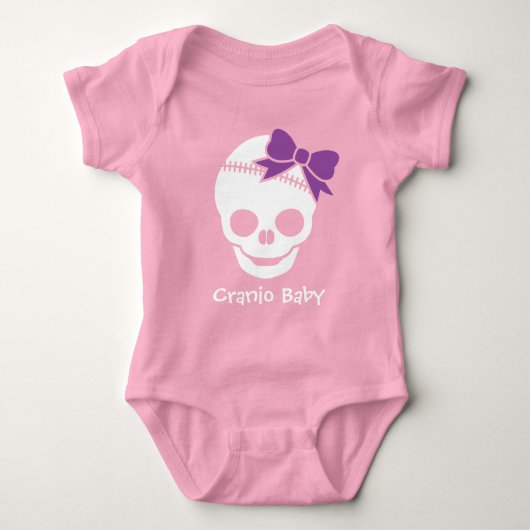 Cranio Kid Girl Skull mit Lila Bow Baby Strampler (Vorderseite)