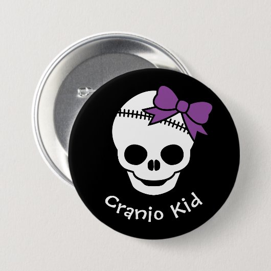 Cranio Kid Girl Skull mit Lila Bowtie Button (Vorne & Hinten)